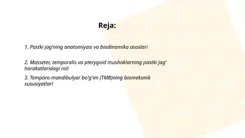 Pastki jagʻning biodinamikasi. Tish jagʻ tizimining oʻzaro munosabati 2