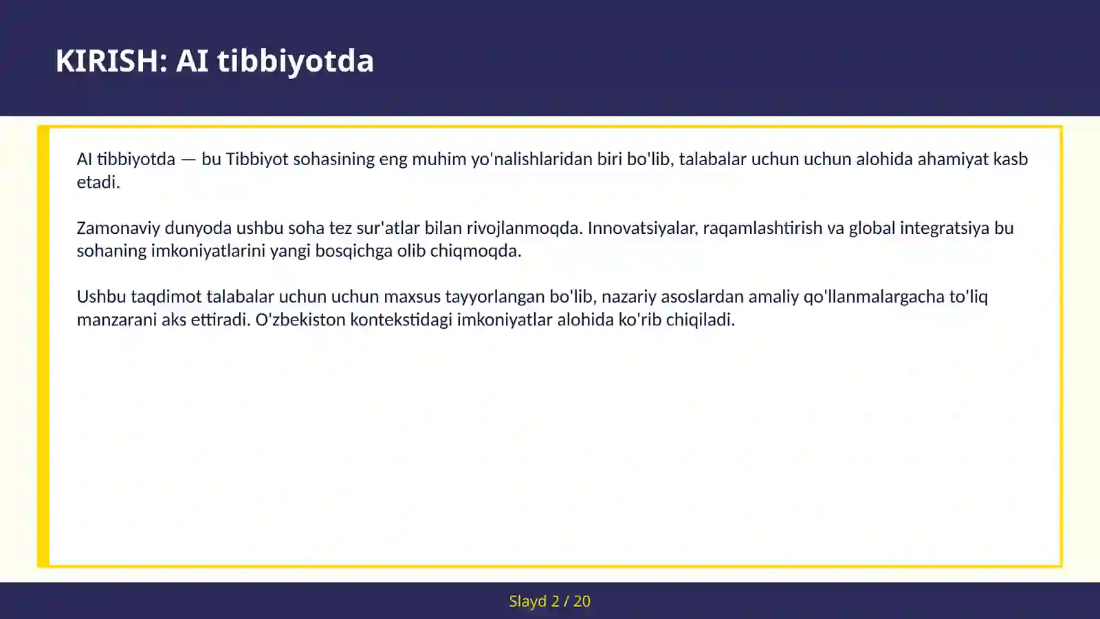 AI tibbiyotda 2