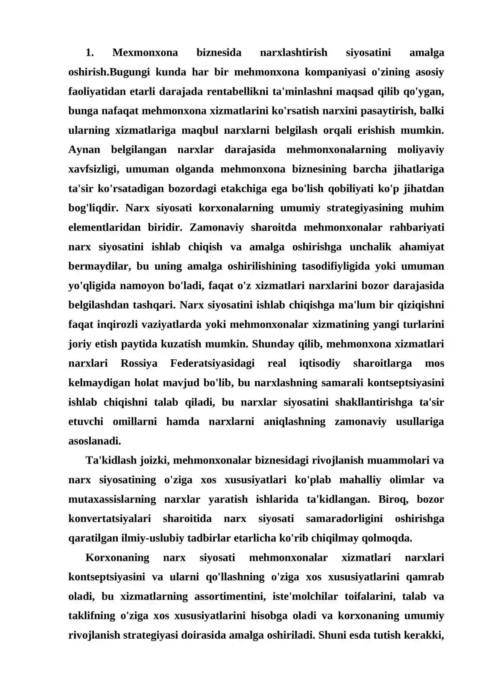 Mehmonxona biznesida narxlashtirish siyosatini amalga oshirish 2
