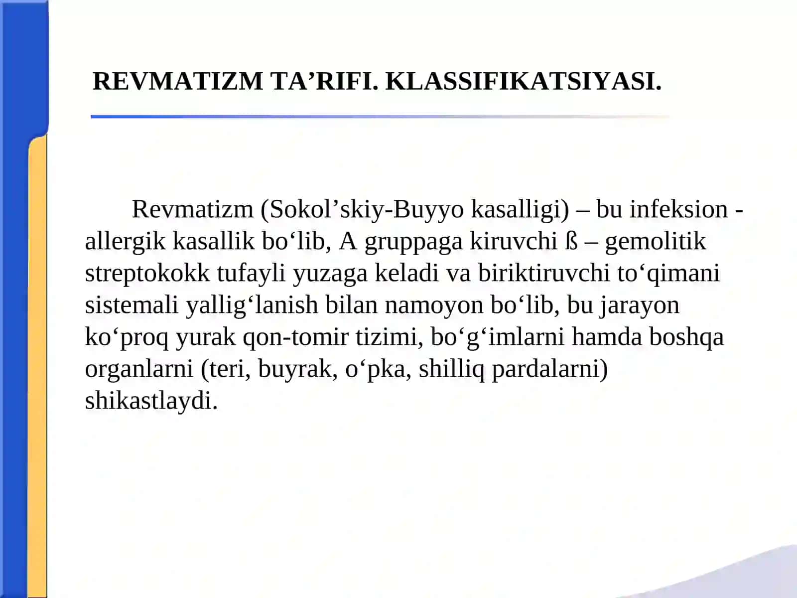 REVMATIZM.MITRAL KLAPAN YETISHMOVCHILIGI.CHAP ATRIOVENTRIKULYAR TESHIK STENOZІ 2