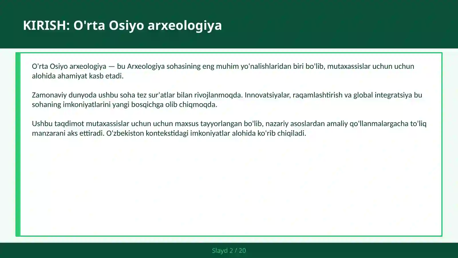 O'RTA OSIYO ARXEOLOGIYA 2
