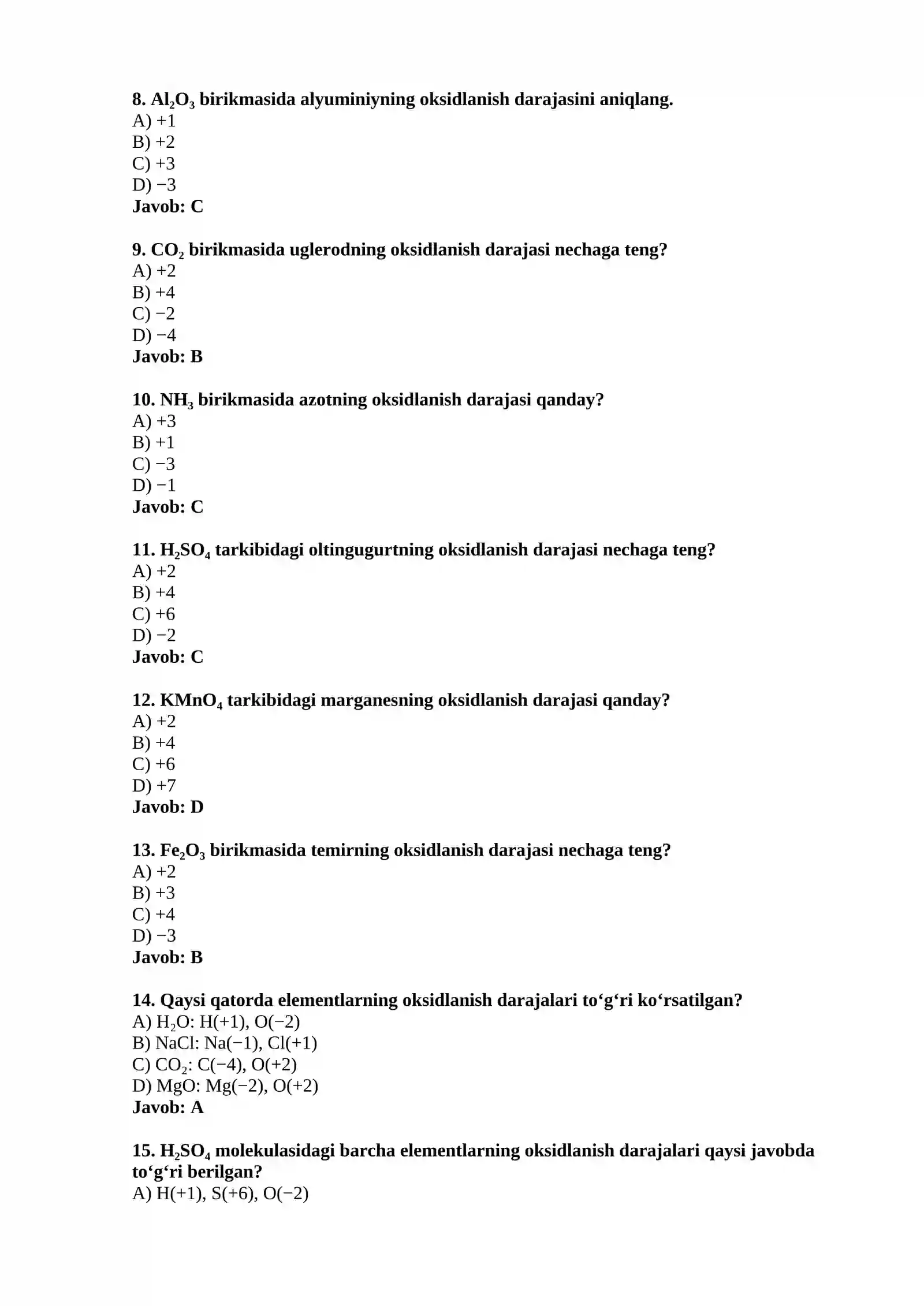 Elementlarning oksidlanish darajasi 2