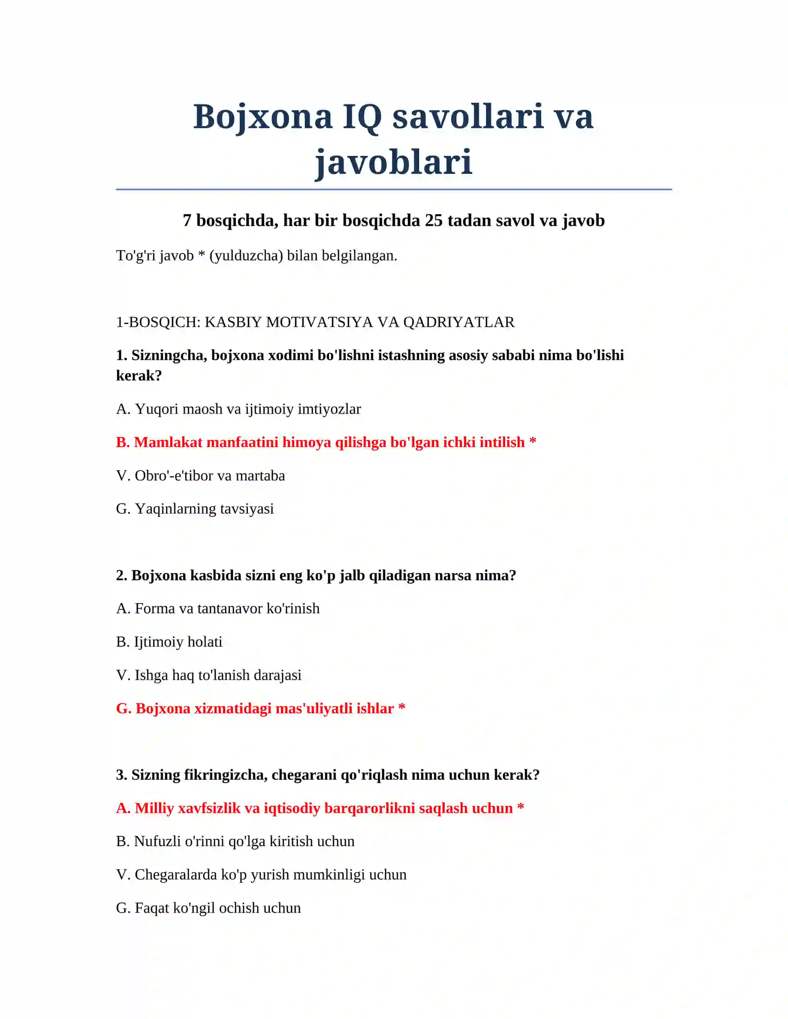 Bojxona IQ savollari va javoblari 2