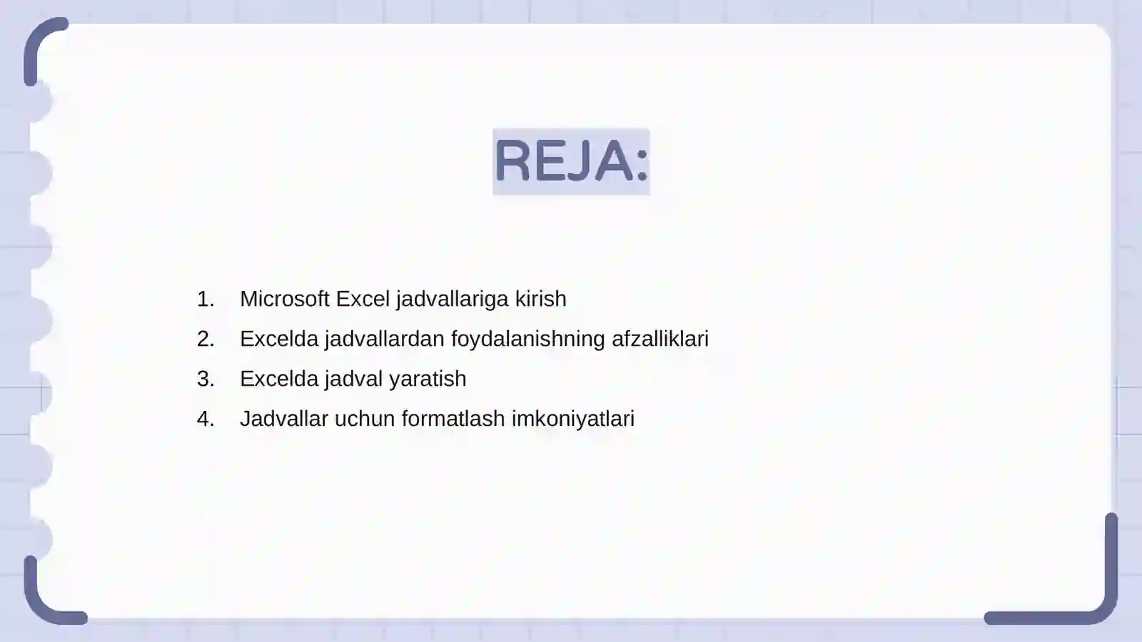 Microsoft Excel dasturida jadvallar bilan ishlash 2