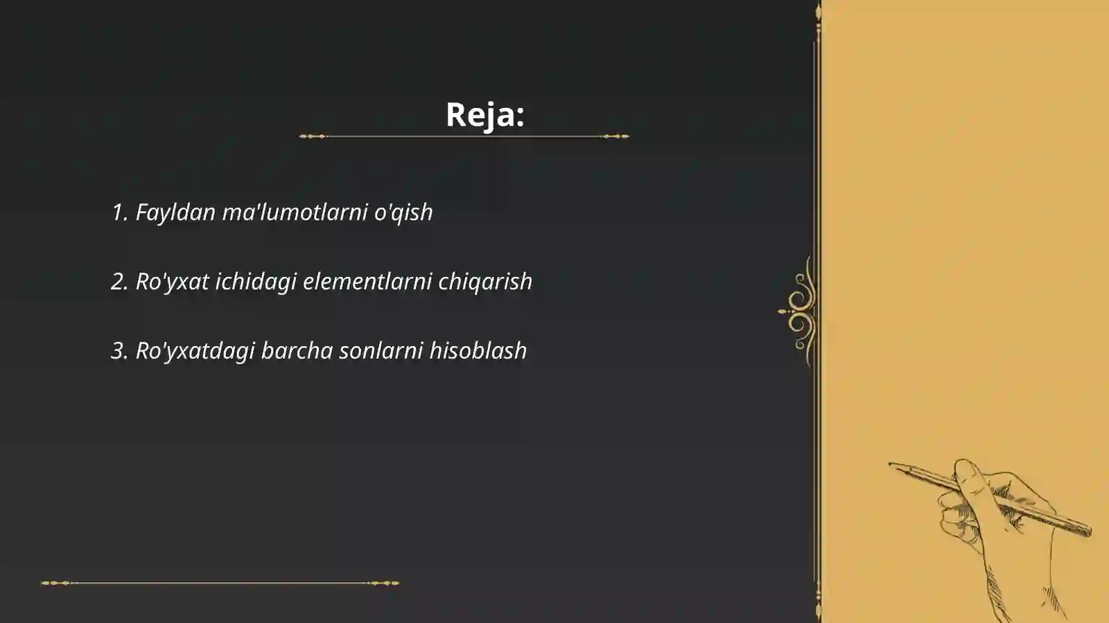 Python dasturlash tilida for funksiyasi qatnashgan dasturlar tuzing 2