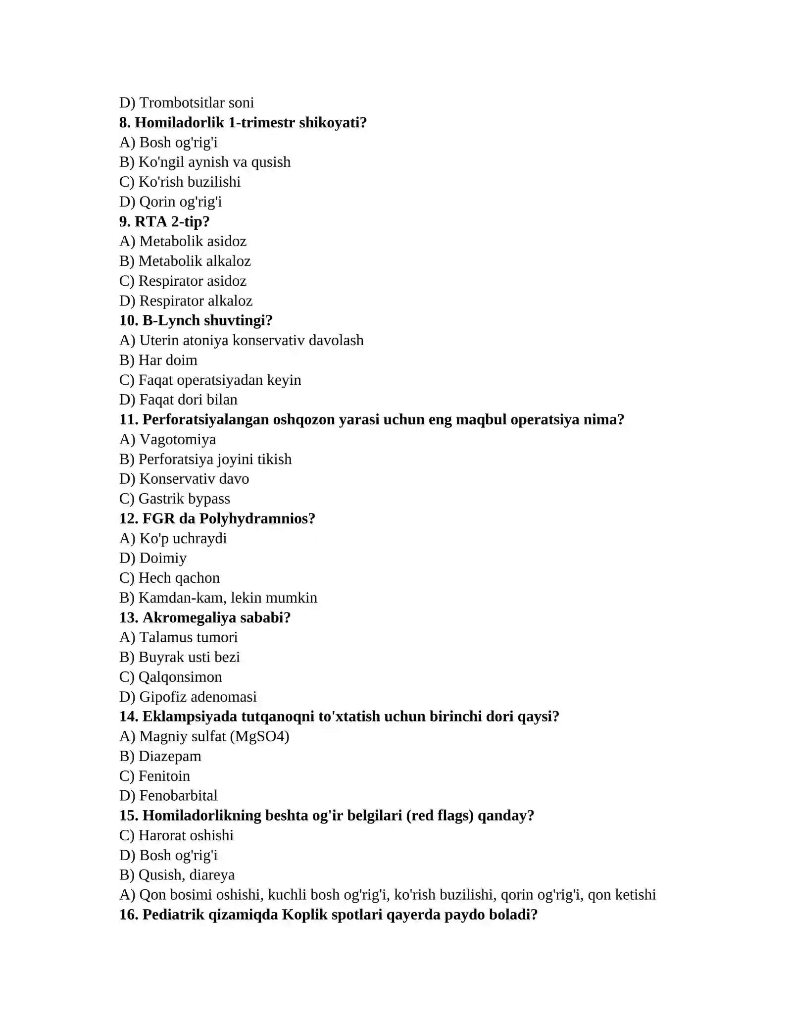 Tibbiyot testlari javobi 2