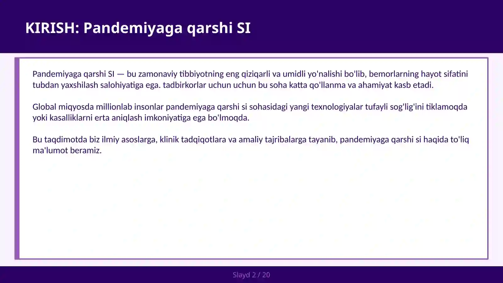 Pandemiyaga qarshi SI 2