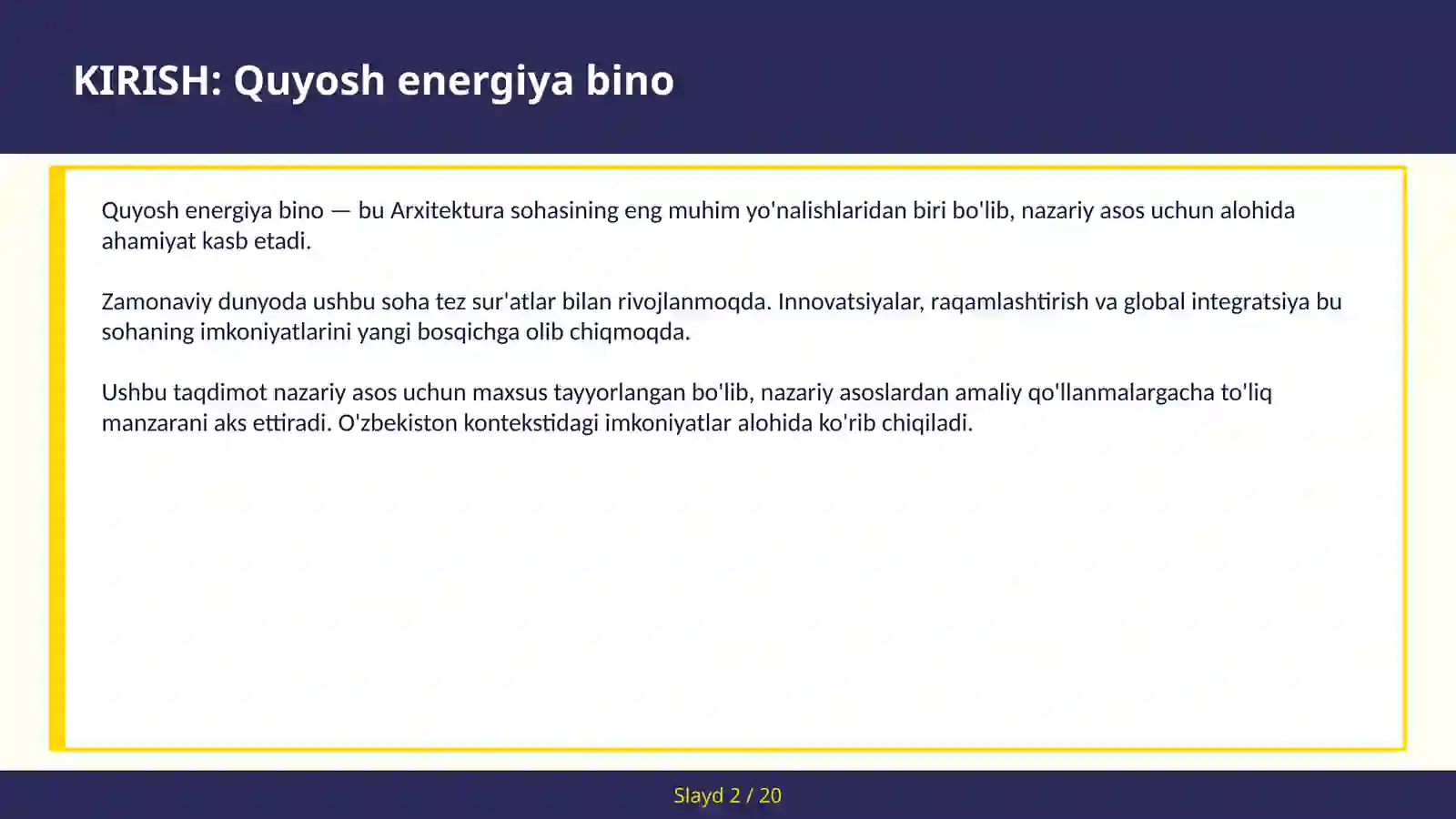 Quyosh energiya bino 2