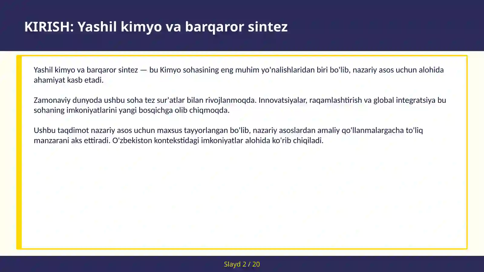 Yashil kimyo va barqaror sintez 2