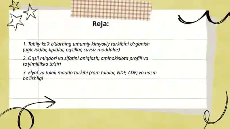 Tabiiy koʻk oʻtlarning kimyoviy tarkibi va toʻyimliligini oʻrganish 2