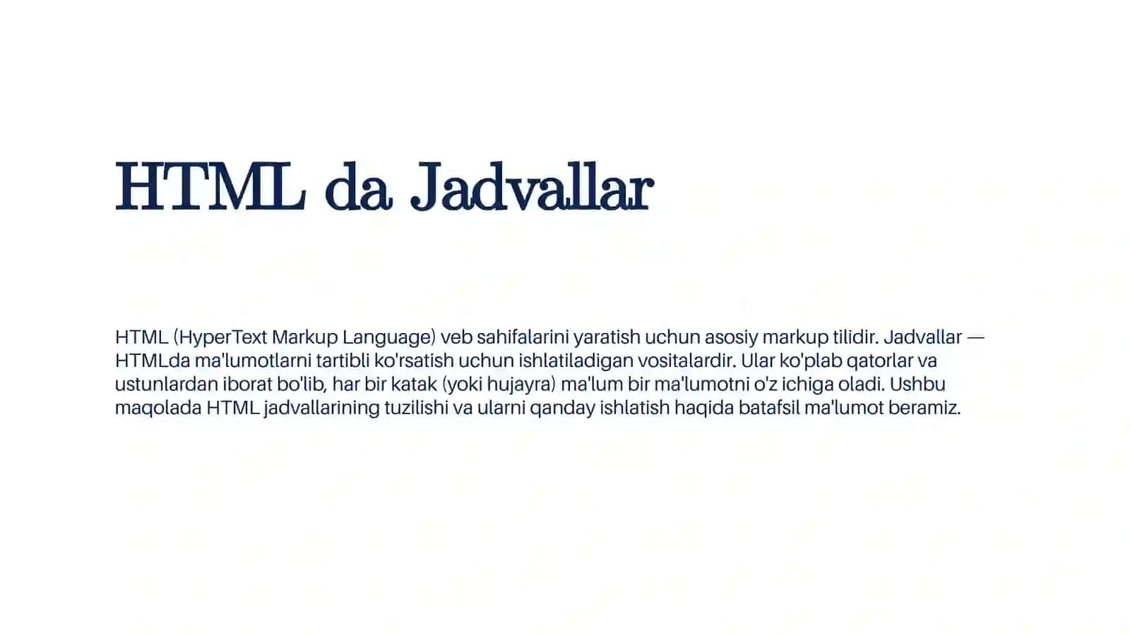 HTMLda Jadvallar 2