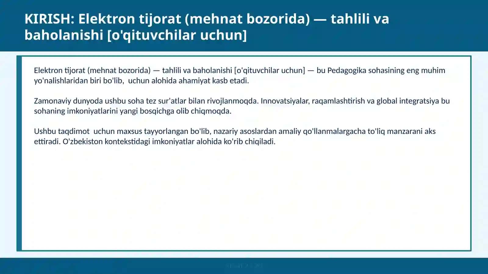 Elektron tijorat (mehnat bozorida) — tahlili va baholanishi [o'qituvchilar uchun] 2