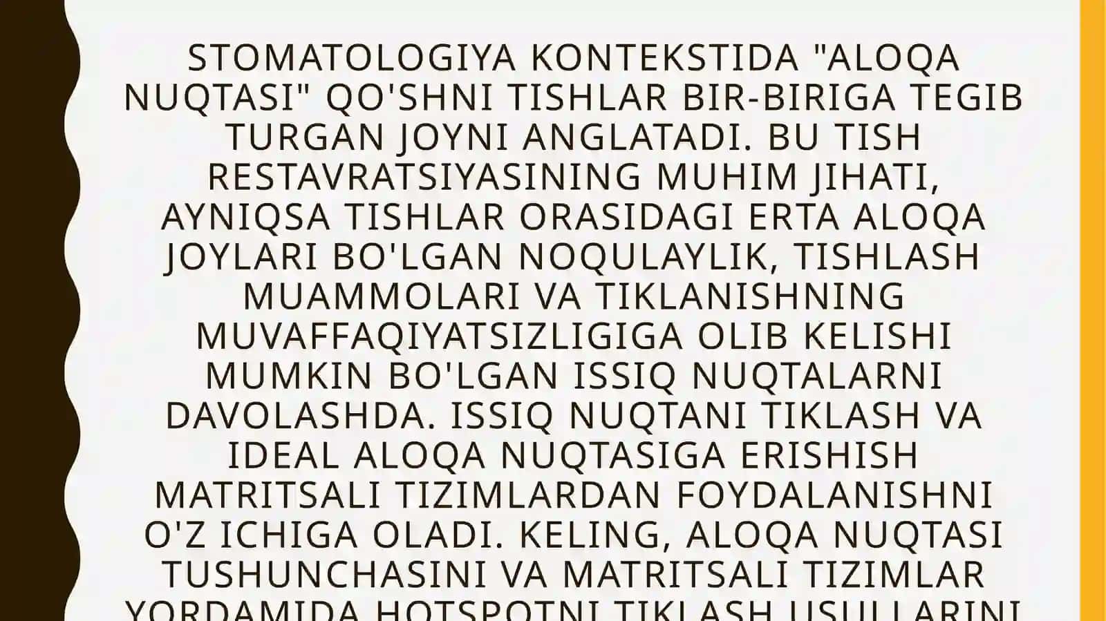 Aloqa nuqtasi. Aloqa nuqtasini tiklash usullari. Matritsa tizimlar 2