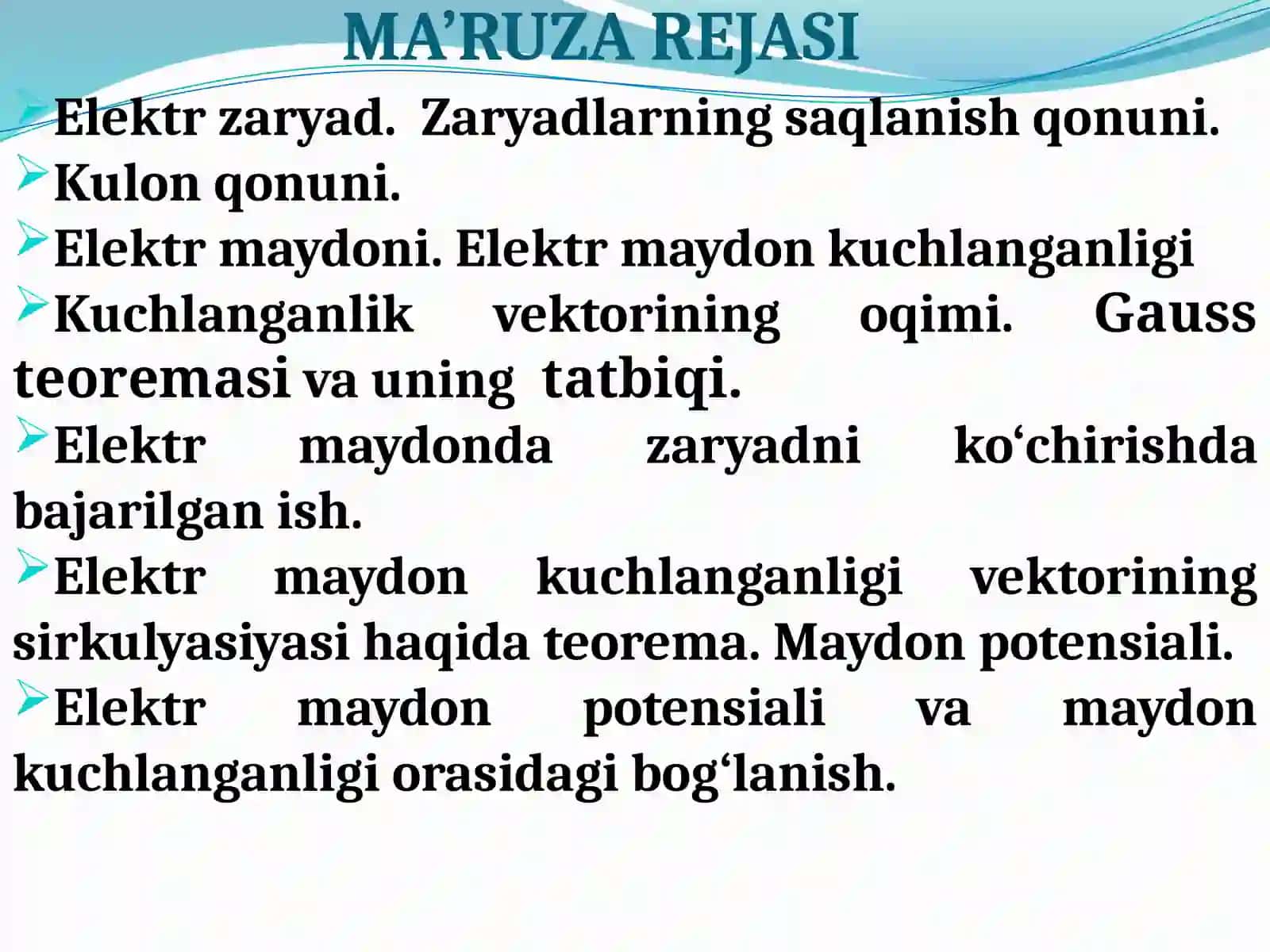 ELEKTROSTATIK MAYDON VA UNING XARAKTERISTIKASI 2