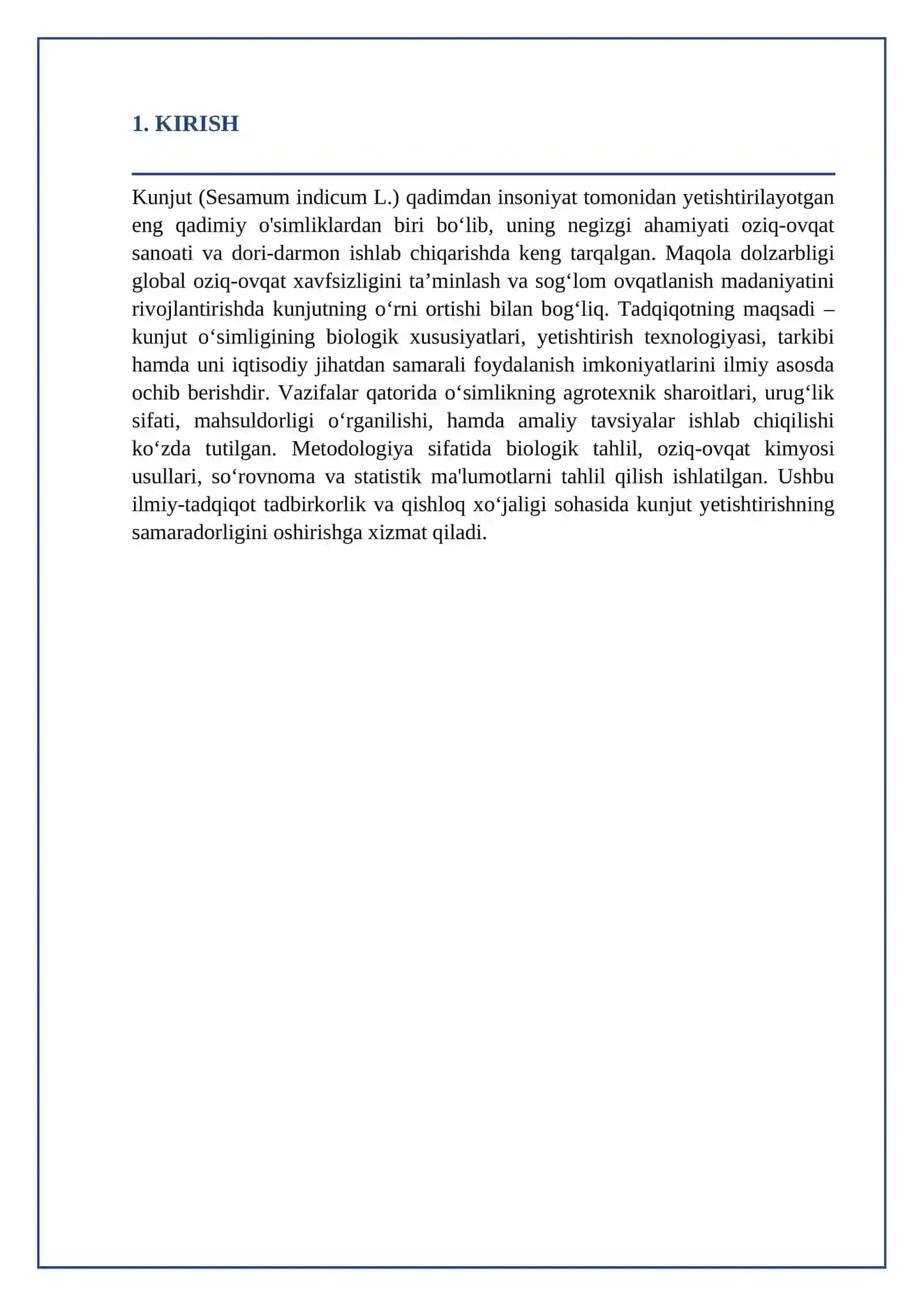 Kunjut Osimligi: Tabiiy Xususiyatlari, Yetishtirish Texnologiyasi va Foydalanish Sohalari 2