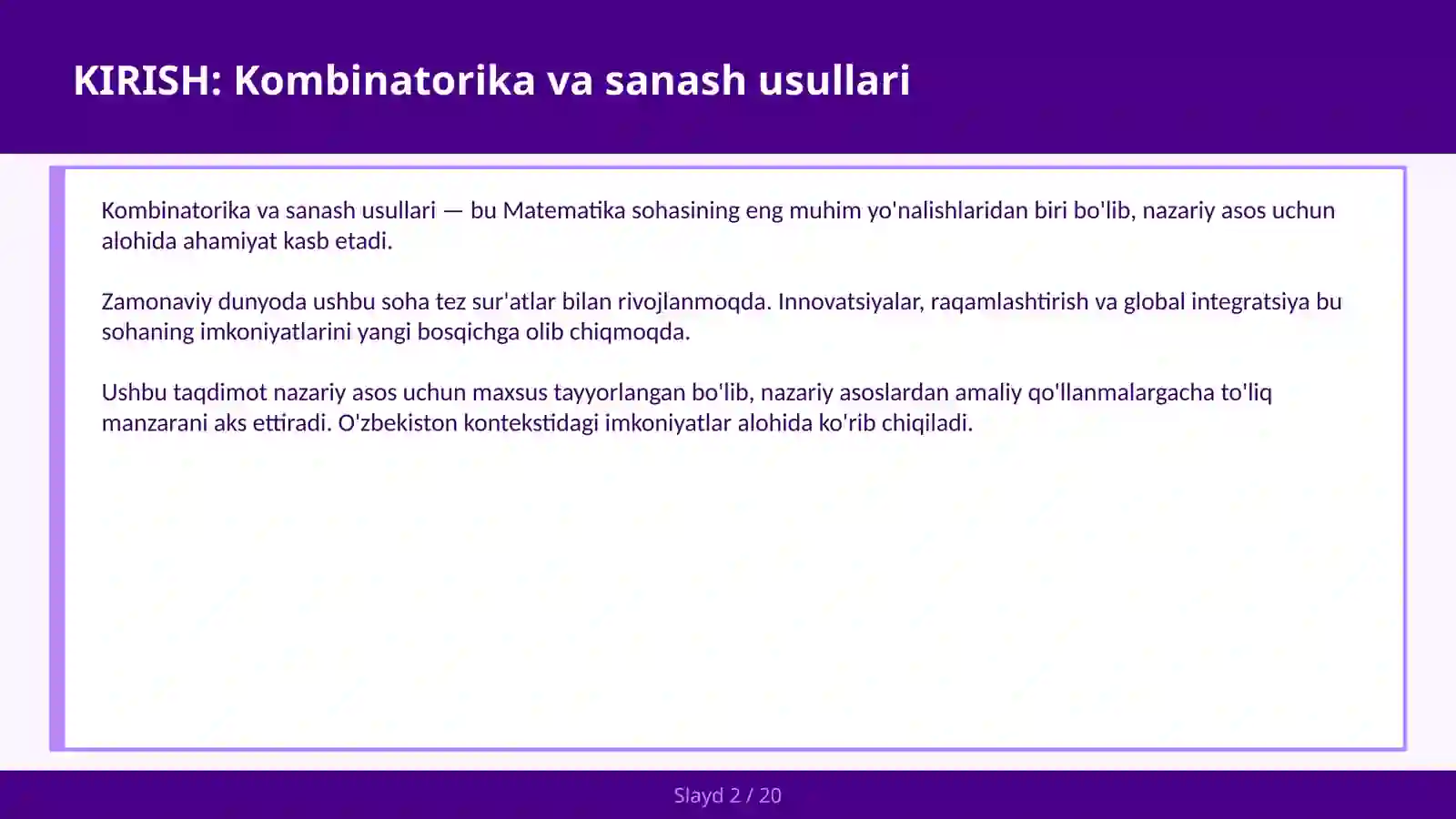 KOMBINATORIKA VA SANASH USULLARI 2