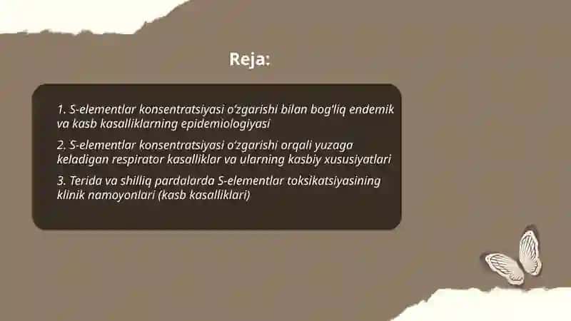 S- elementlar konsentratsiyasi oʻzgarishi bilan boğliq boʻlgan endemik va kasb kasalliklari 2