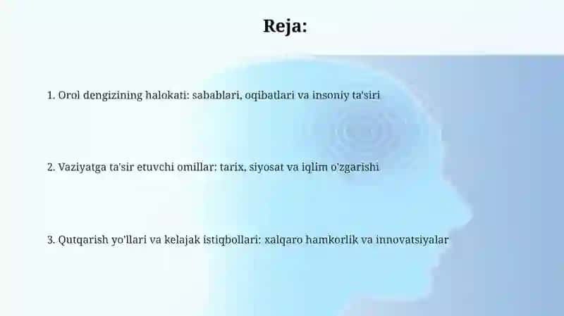 Orol muammosi bo'yicha qo'shimcha ma'lumot to'plash 2