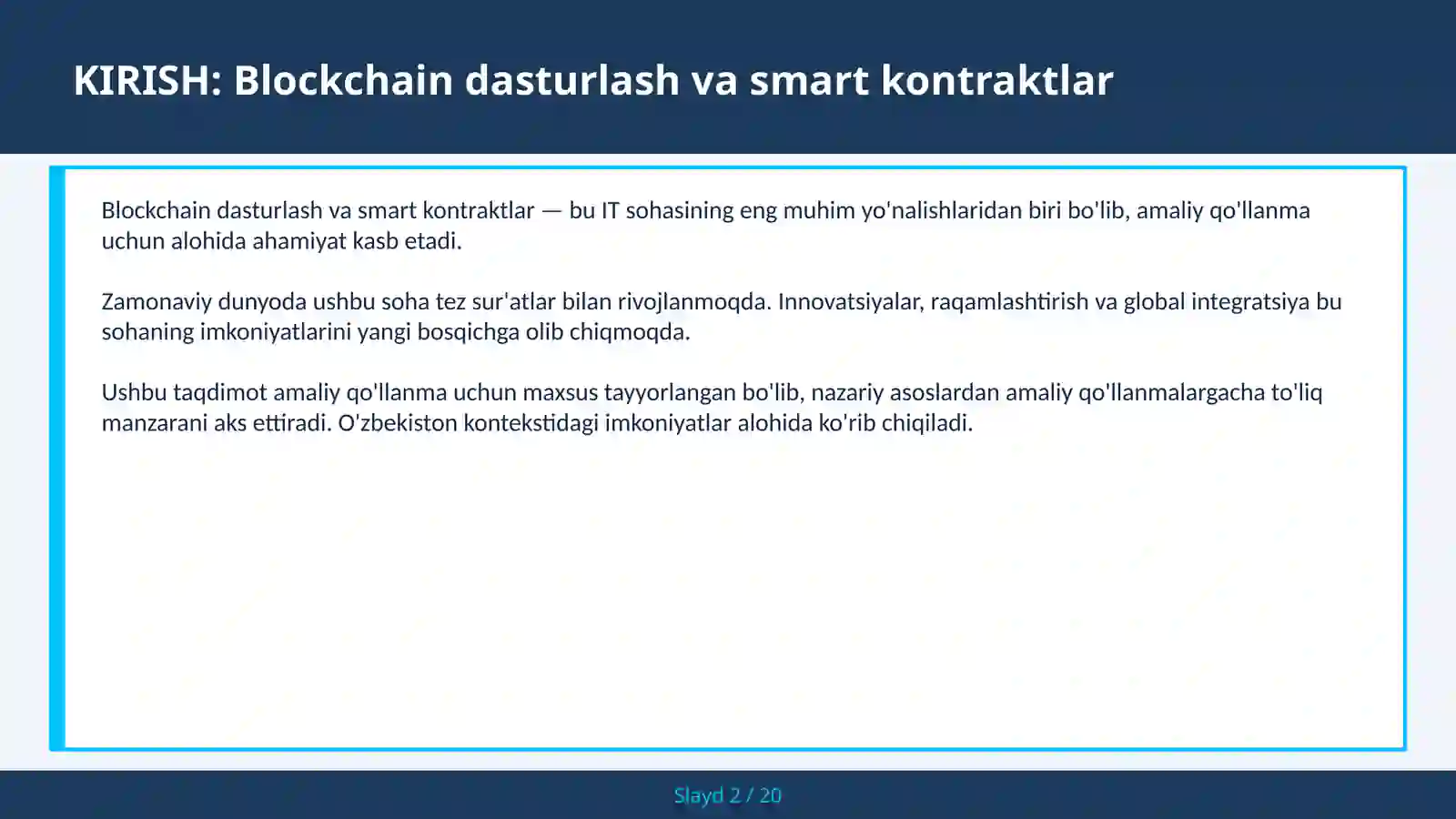 Blockchain Dasturlash va Smart Kontraktlar 2