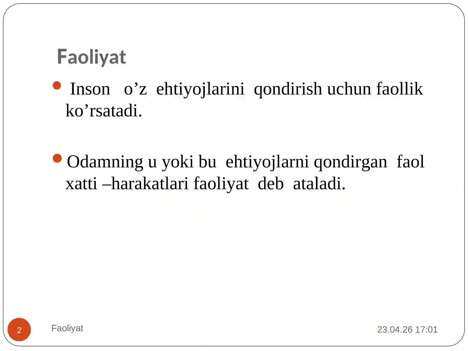 FAOLIYAT VA UNING TUZILISHI 2
