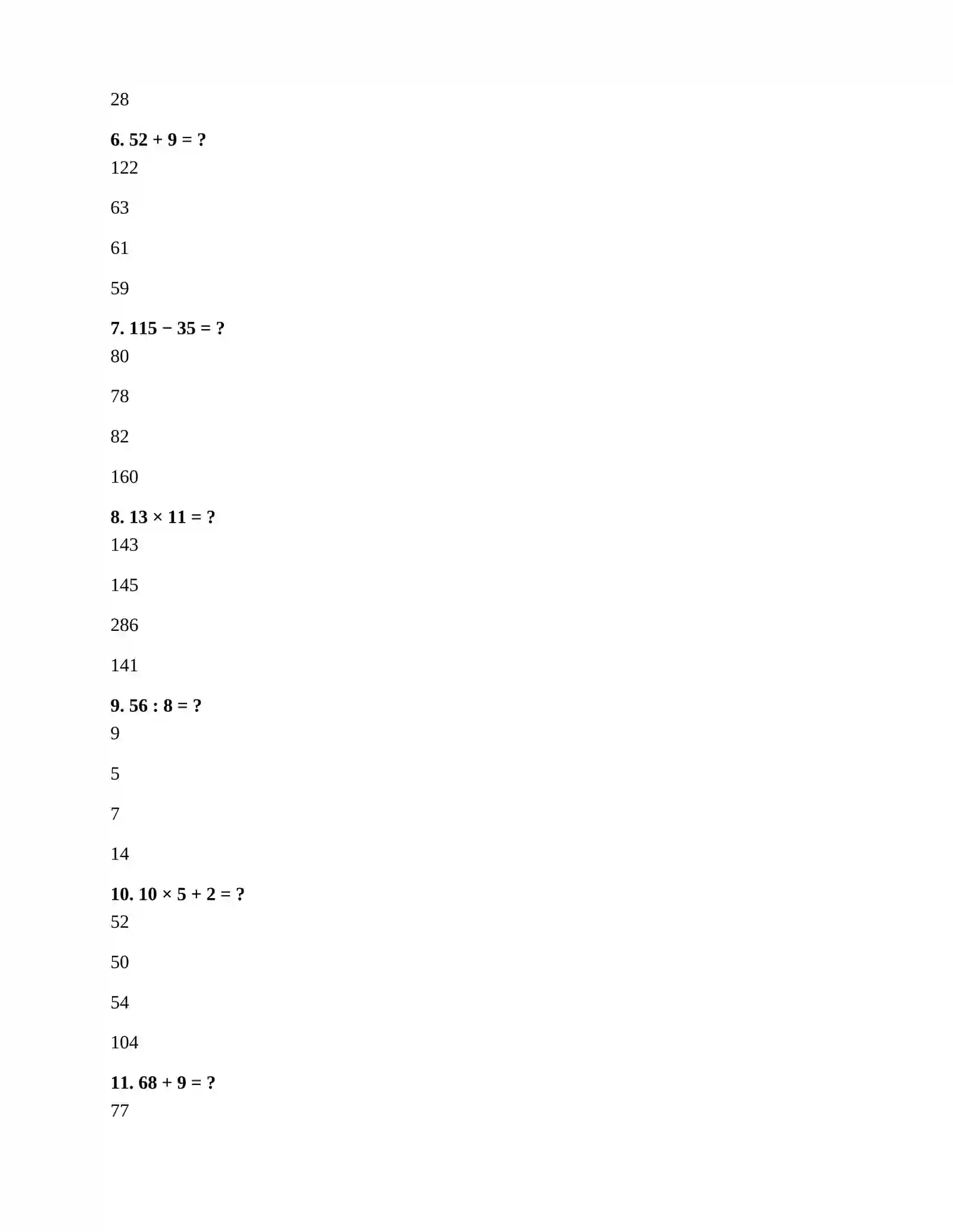 6-sinf matematika fanidan 120 ta test + javoblar 2