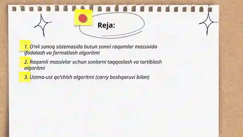 O'nli sanoq sestimasidagi nomanfiy butun sonlarni arifmetik amallarining algoritmi 2