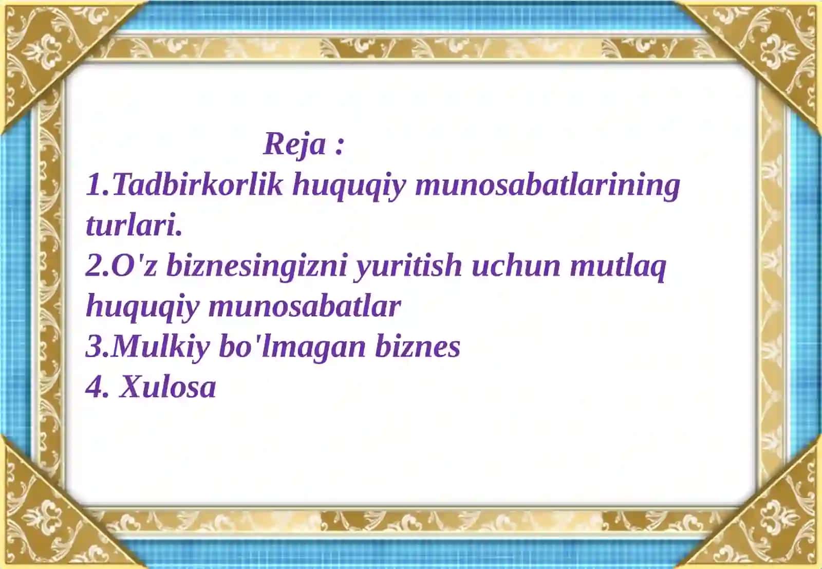 TADBIRKORLIK (BIZNES) HUQUQIY MUNOSABATLAR 2