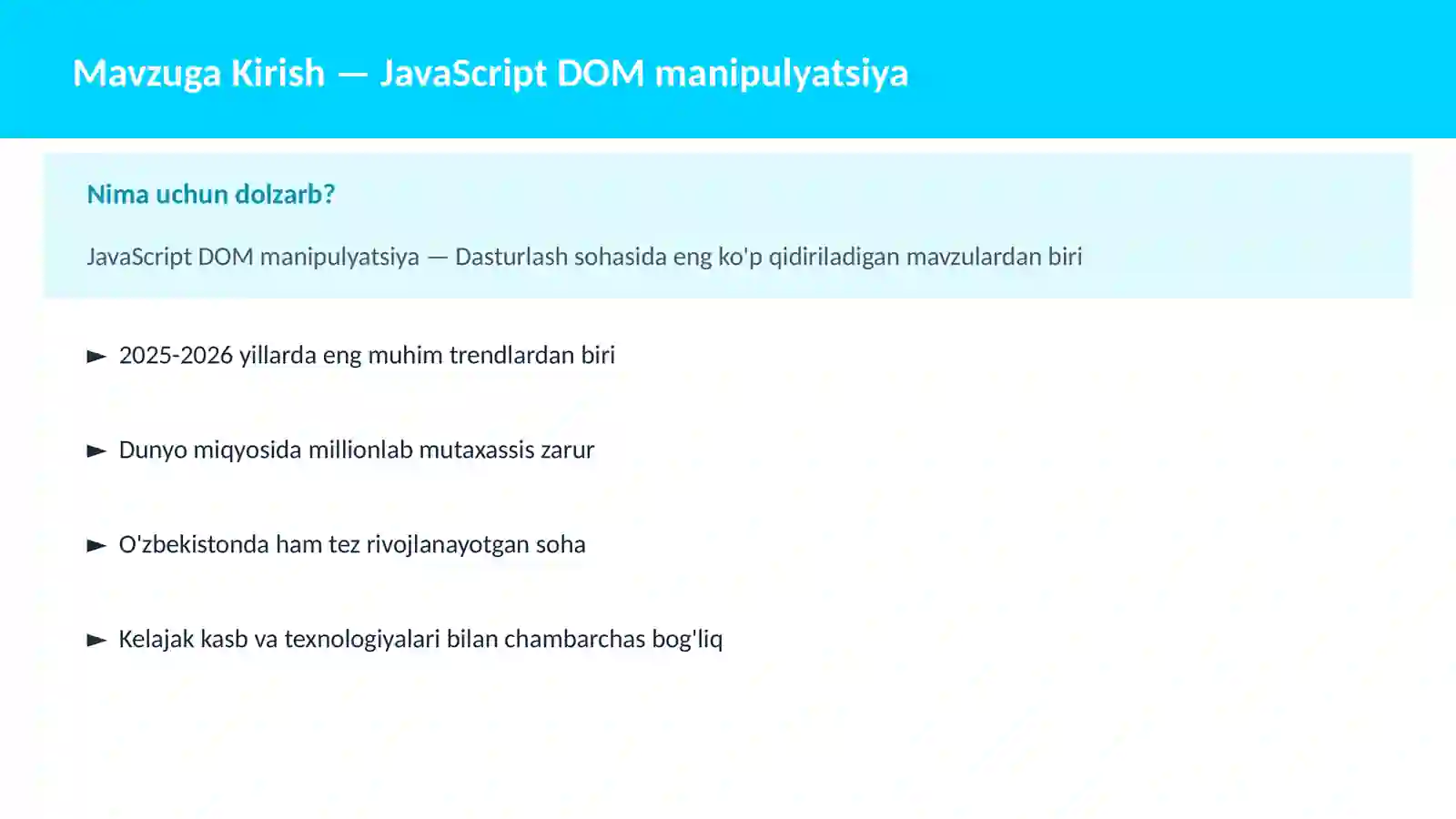 DASTURLASH | JAVASCRIPT VA WEB 2