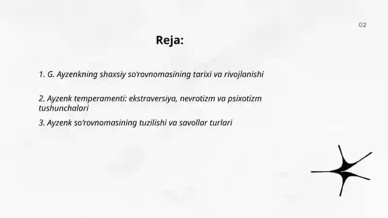 G.Ayzenk shaxsiy so‘rovnomasi (Temperamentni aniqlash metodikasi Sotsionika. V.V. Gulenko testi (Shaxs turlari. Munosabatlar jadvali) 2
