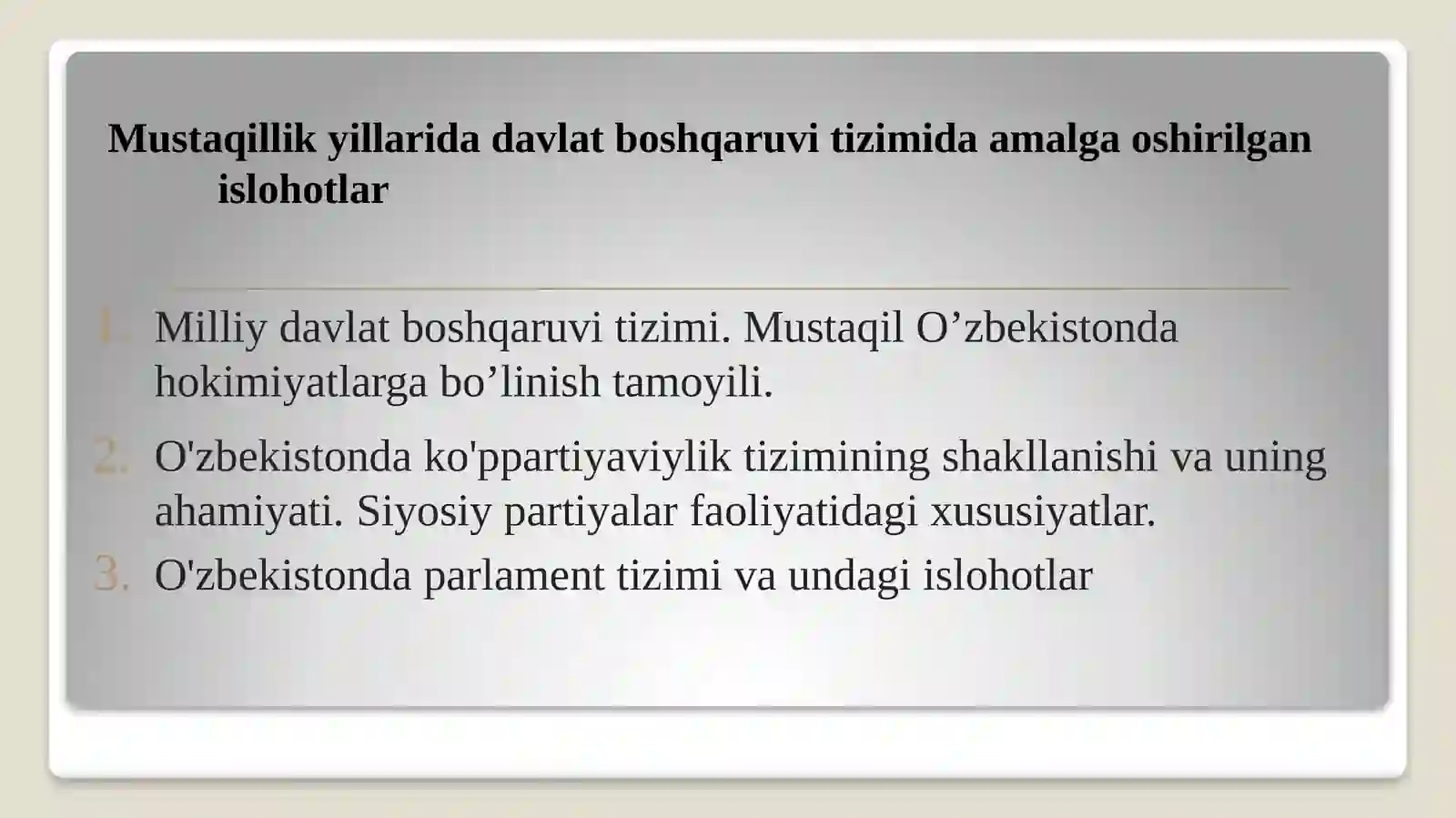 O'zbekistonning eng yangi tarix fanidan 2