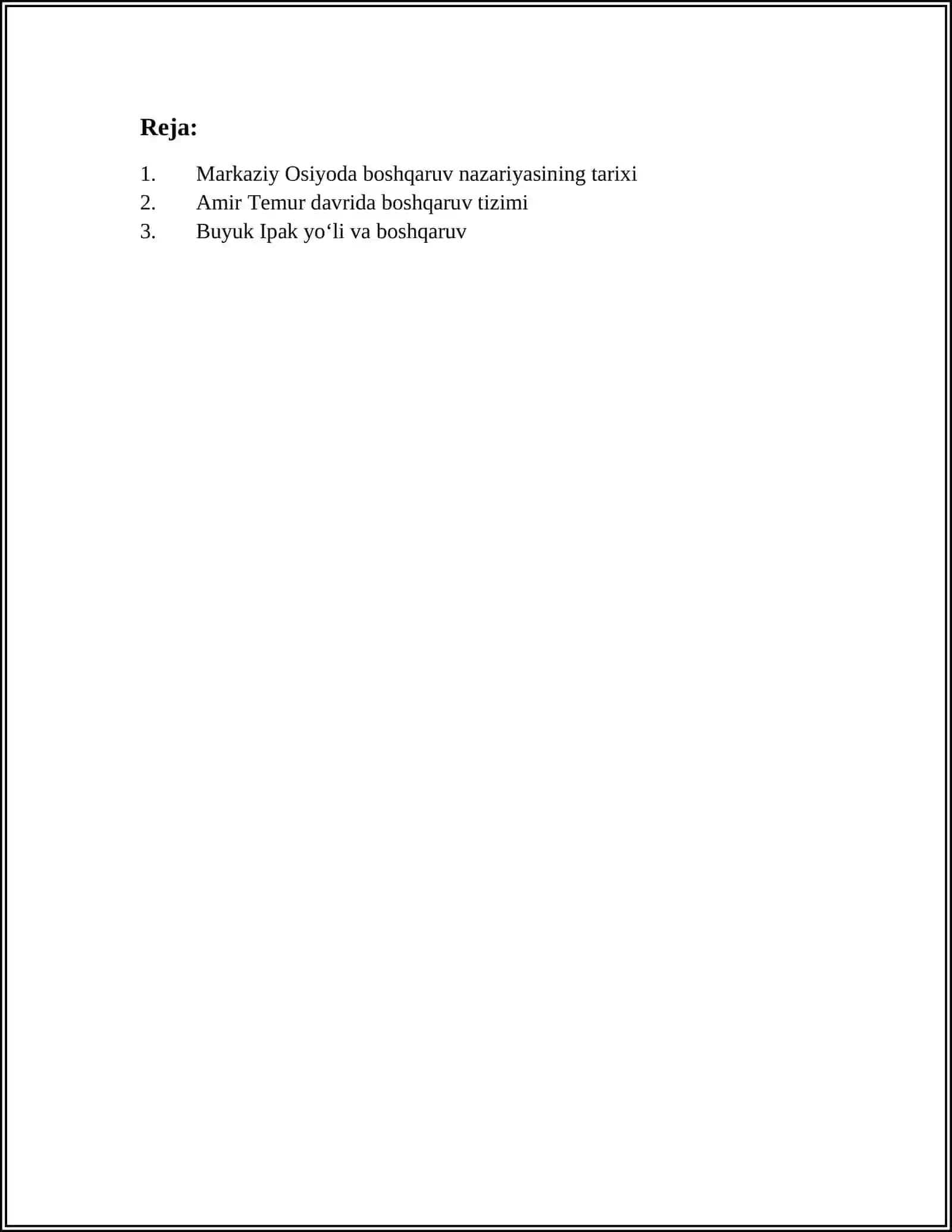 MAVZU:MARKAZIY OSIYODA BOSHQARUV NAZARIYASINING RIVOJLANISHI 2