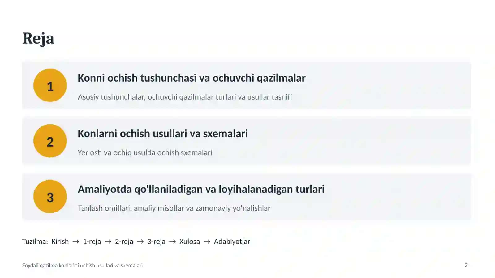 Foydali qazilma konlarini ochish usullari va sxemalari 2