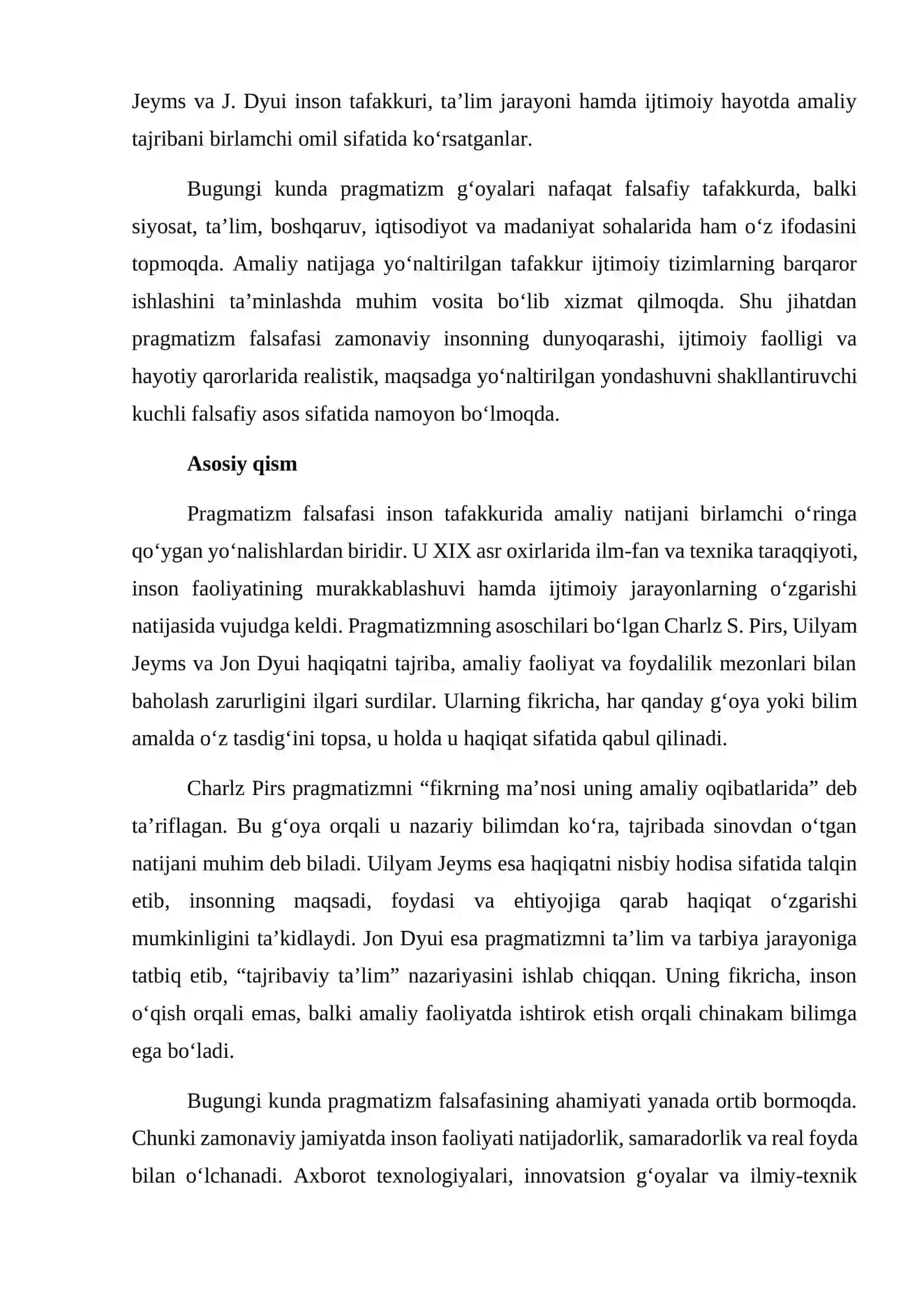 Pragmatizmning bugungi kunda falsafiy va ijtimoiy ahamiyati 2