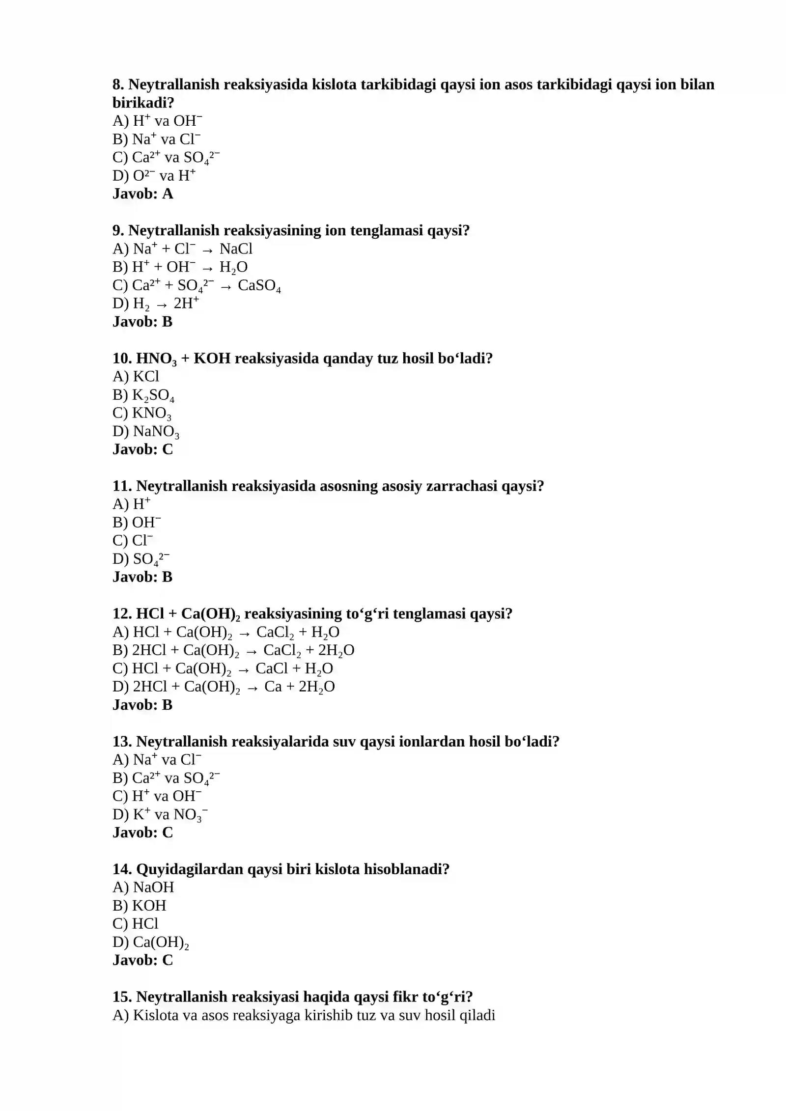 Neytrallanish reaksiyasi — 15 ta test 2