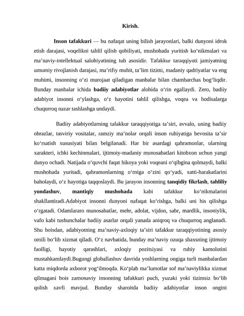 Tafakkur taraqqiyotiga xizmat qiluvchi badiiy adabiyotlar tahlili 2
