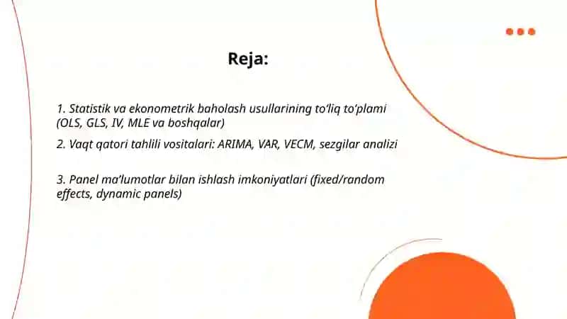 Ekonometrik modellashtirishda go'llaniladigan amaliy dasturlar paketlarining xususiyatlari 2