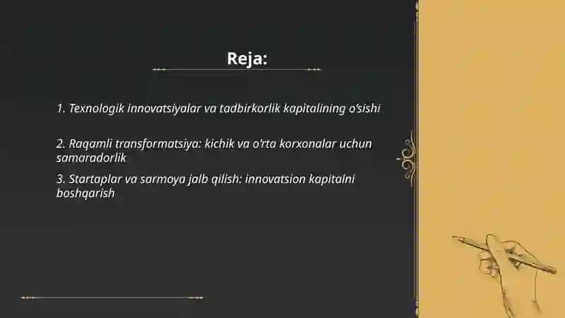Texnologik innovatsiyalar va tadbirkorlik kapitalining o‘sishi 2