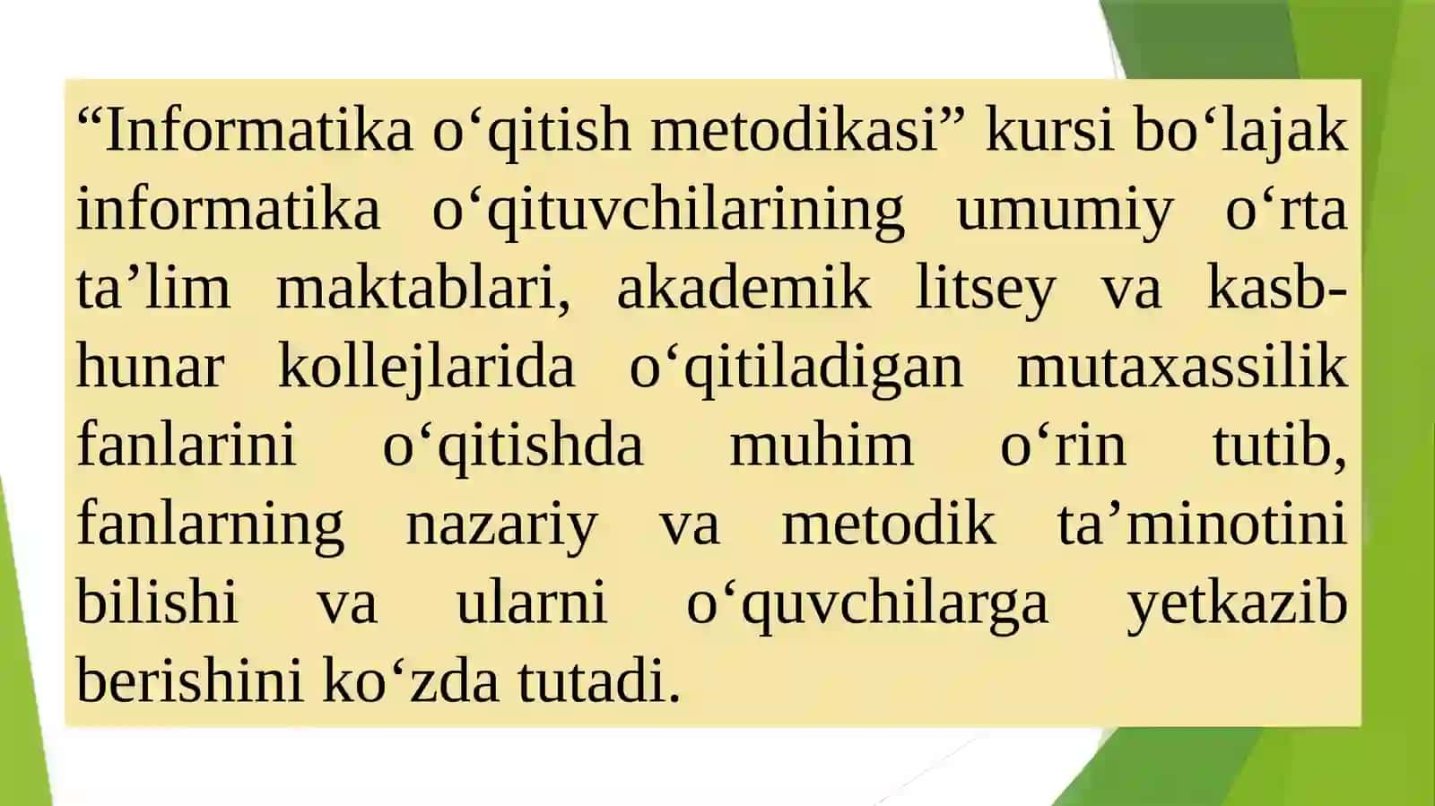 Informatika o‘qitish metodikasi 2