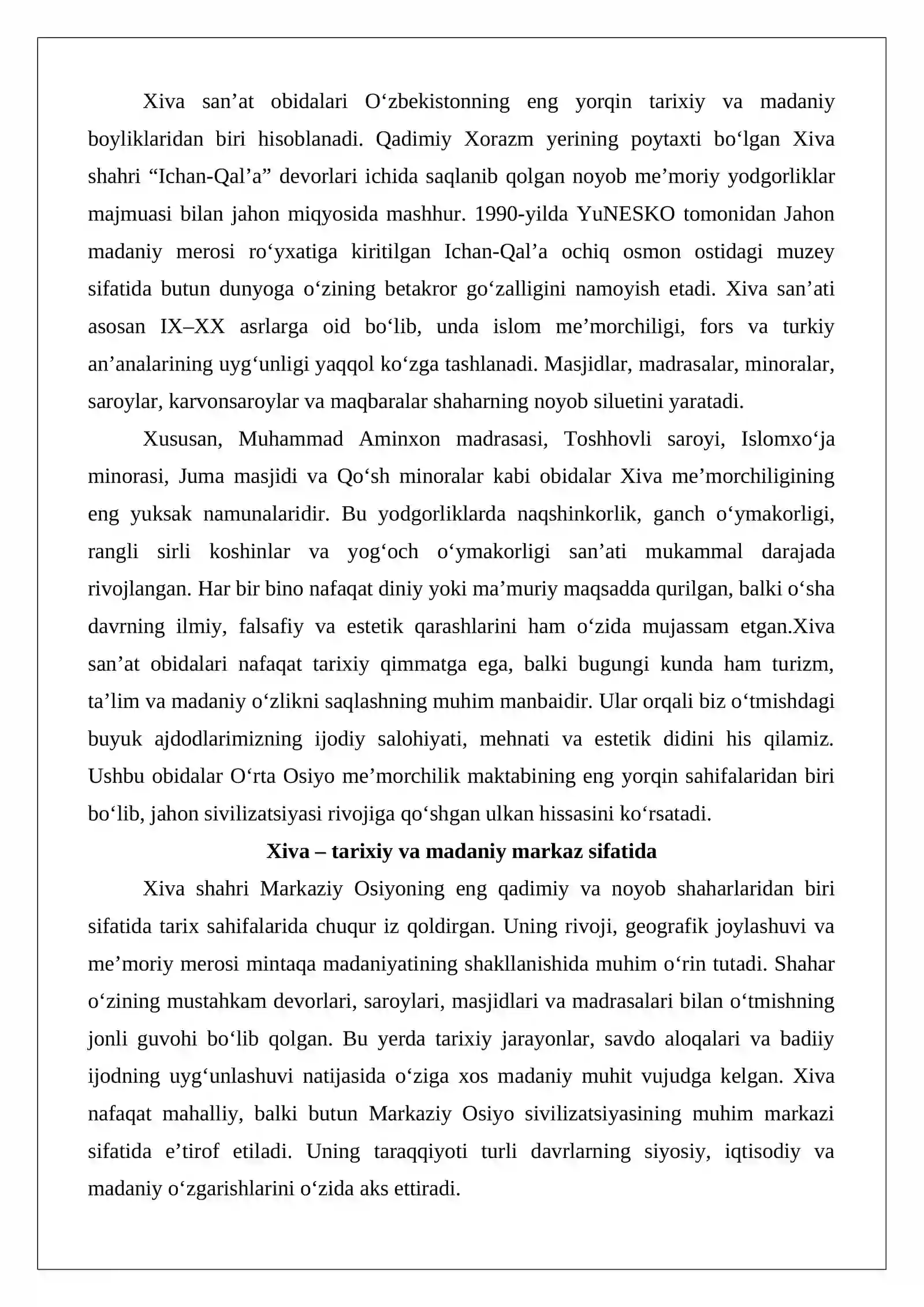 Xiva san’at obidalari 2