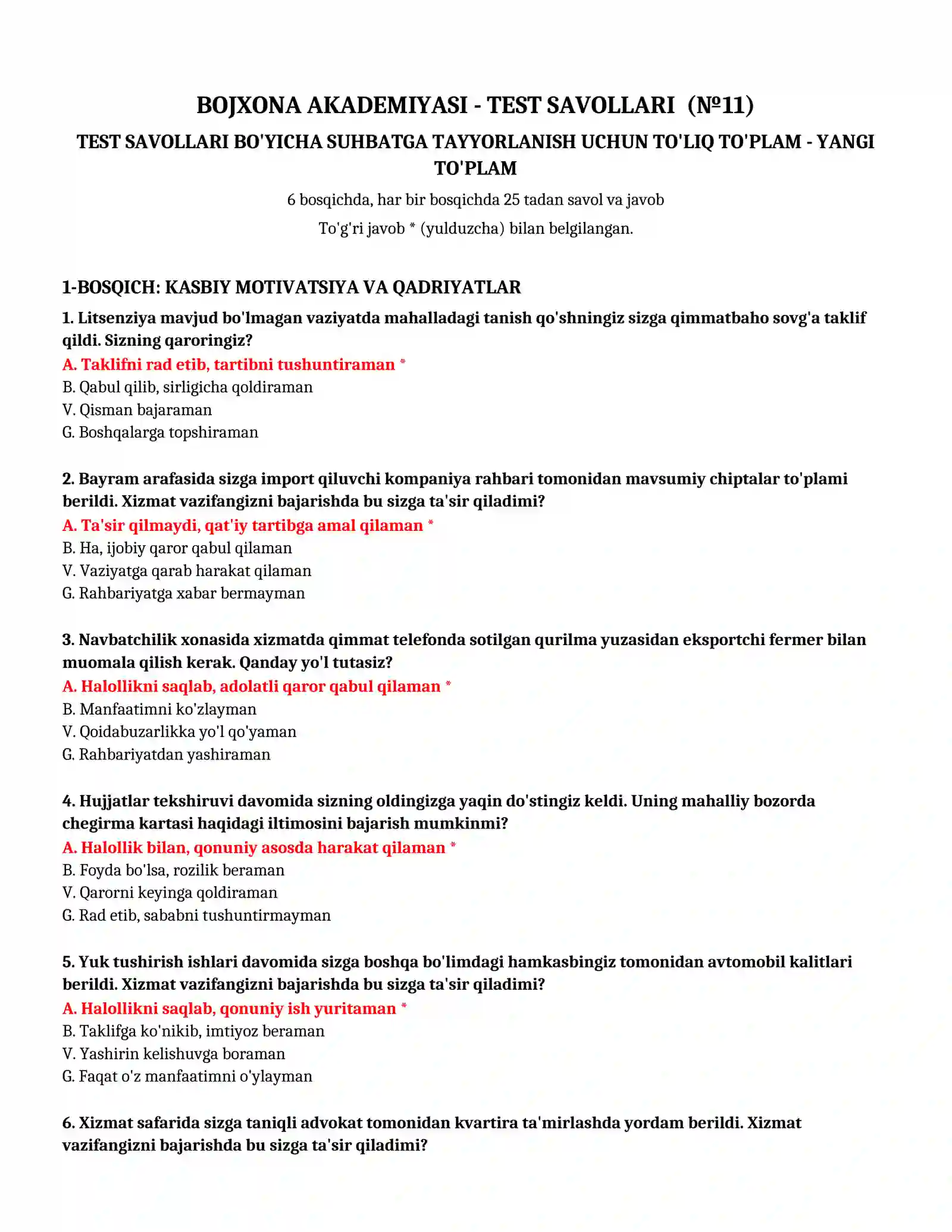 TEST SAVOLLARI (№ 11) 2