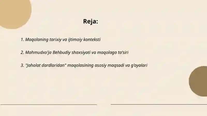 Mahmudxo'ja Behbudiy." Jaholat dardlaridan" nomli maqolasi tahlili va taqrizi 2