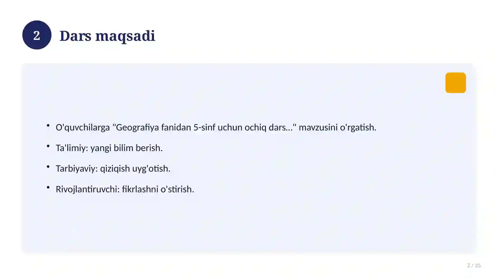 Geografiya fanidan 5-sinf uchun ochiq dars ishlanmasi 2