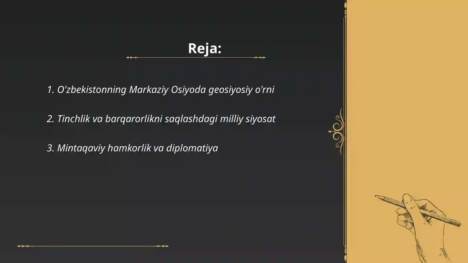 O'zbekistonning Markaziy Osiyoda tinchlik va barqarorlikni ta'minlashdagi o'rni 2