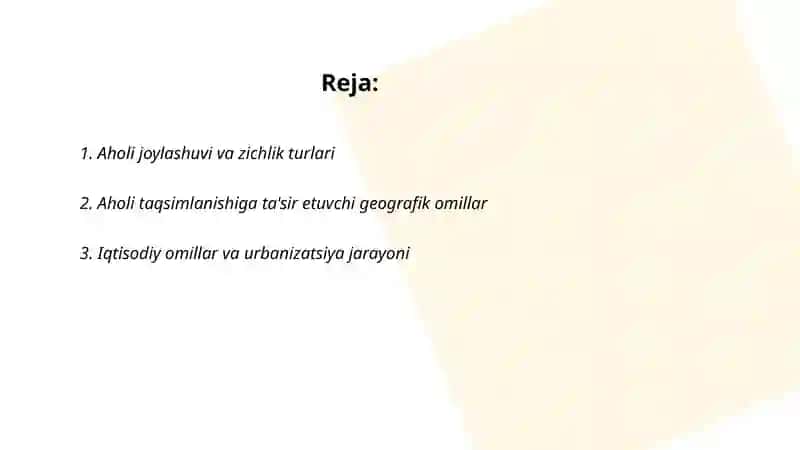 Aholi joylashuvi va urbanizalashtirish 2