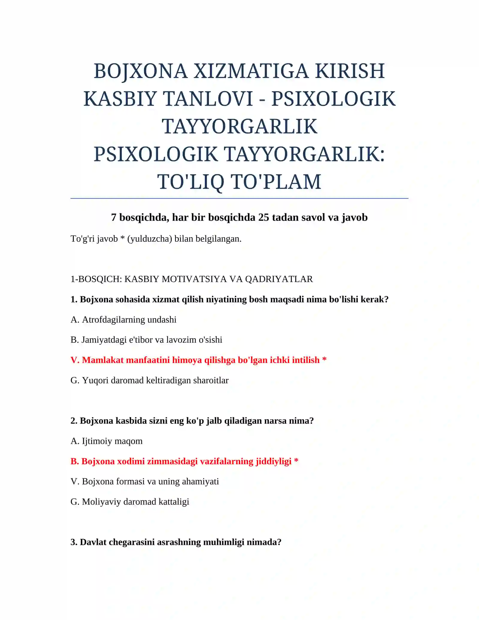 PSIXOLOGIK TAYYORGARLIK BOJXONA TESTLARI 2