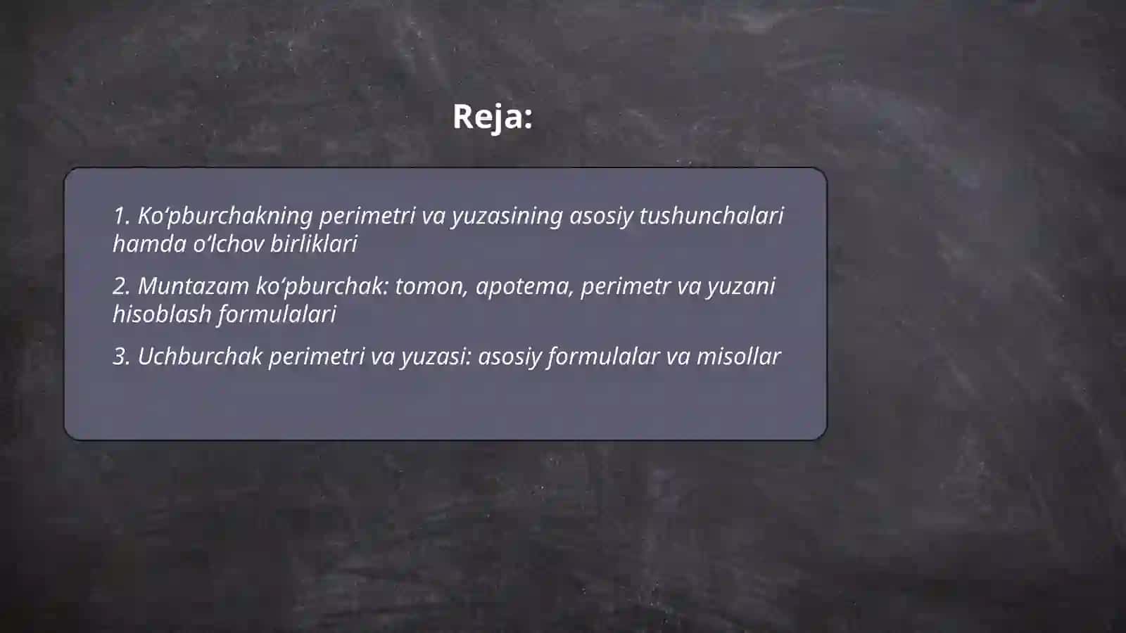 Koʻpburchaklar perimetri hamda yuzasini hisoblash 2