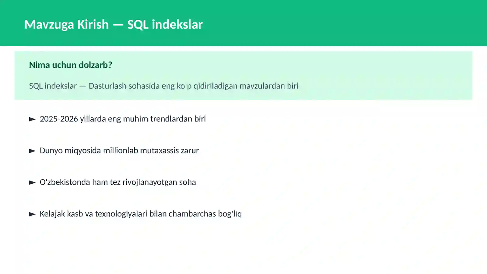 SQL indekslar 2