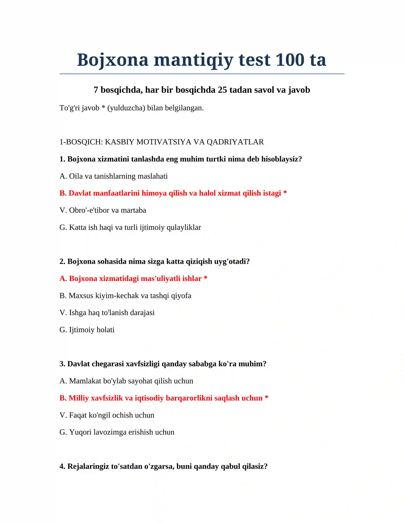 Bojxona mantiqiy test 100 ta 2
