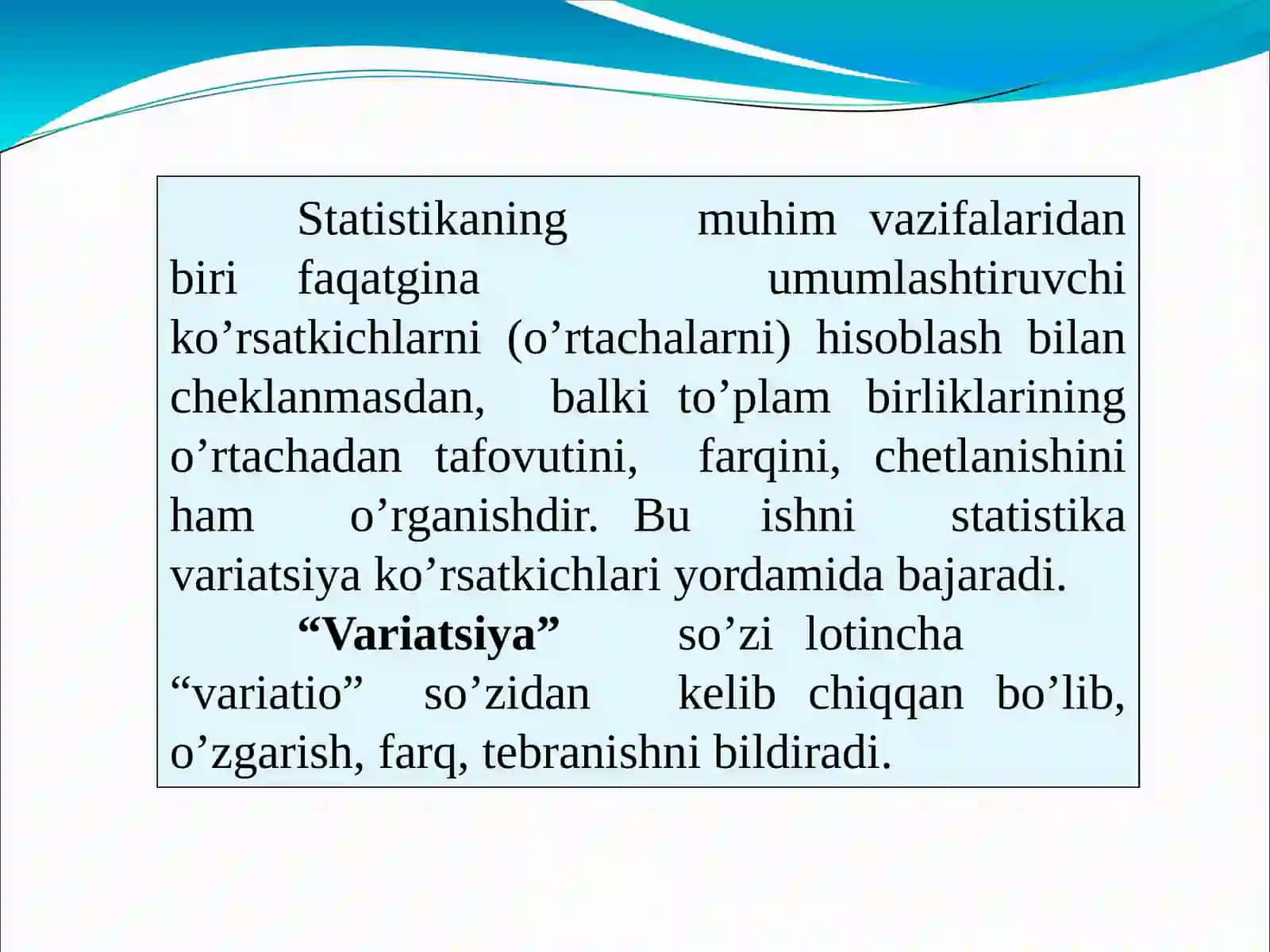 VARIATSIYA, ASIMMETRIYA VA EKSSESS KO`RSATKICHLARI 2