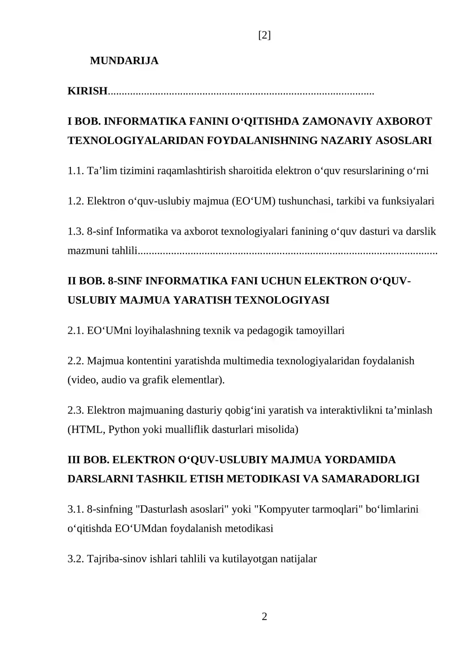 INFORMATIKA O’QITISH METODIKASI 2